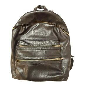 The Honest Co Black Faux Leather Backpack Diaper Bag Minimalist Gold Zipper Bag
